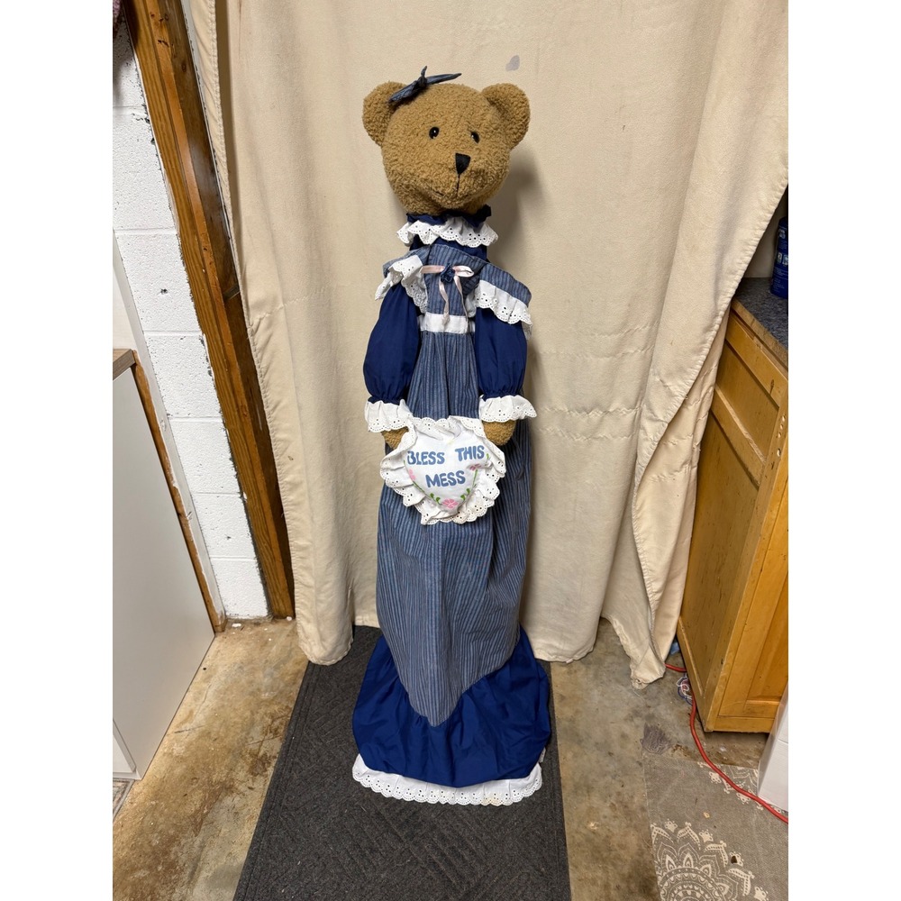 VTG Teddy Bear Vacuum Cover Grandma Core Decor Bless This Mess Blue Dress